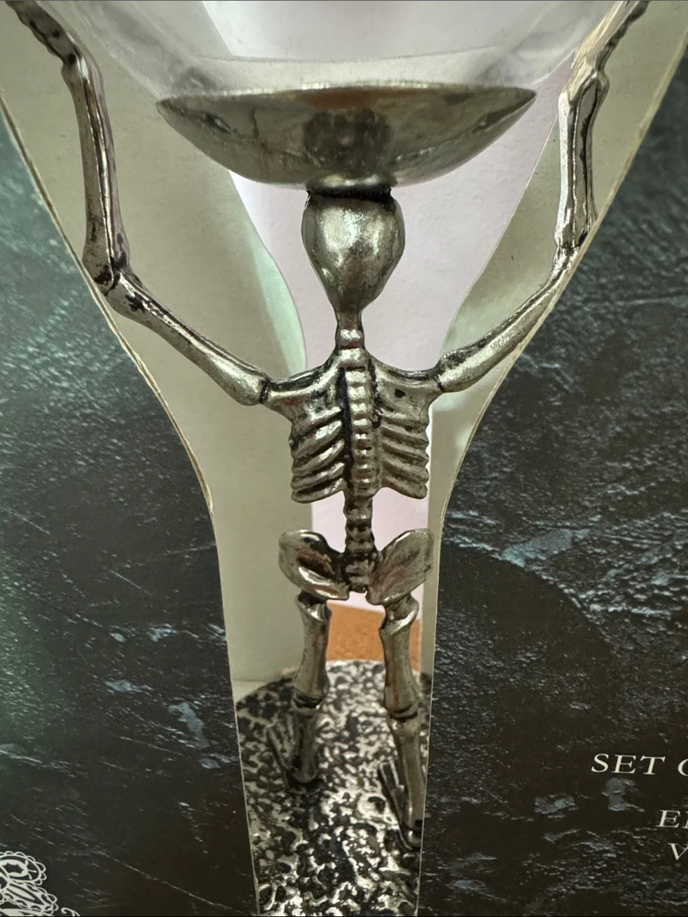 Silver Skeleton Stem Wine Glasses - Set of 2